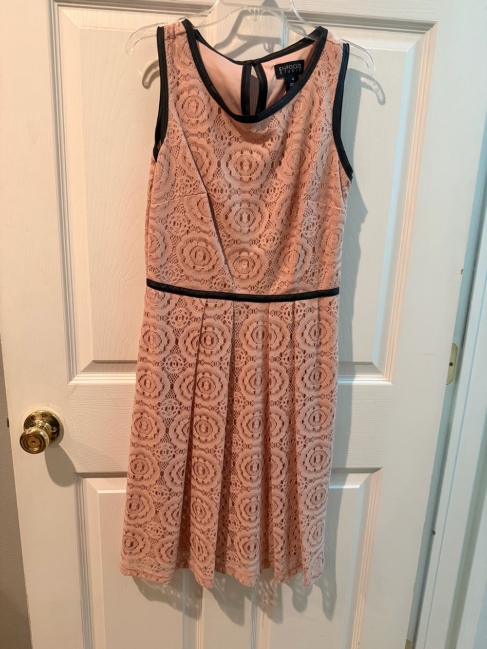 Focus 2000 Blush Lace Midi Dress with Black Trim